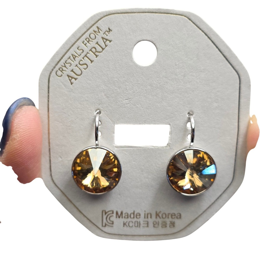 NWT Golden Shadow Brown Swarovski Elements13mm Leverback EarringsPlatin
um6